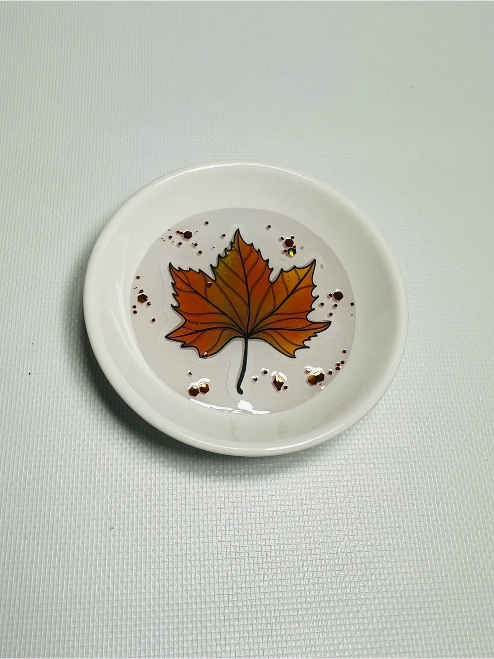 Autumn Maple Leaf Trinket Dish - Orange & White